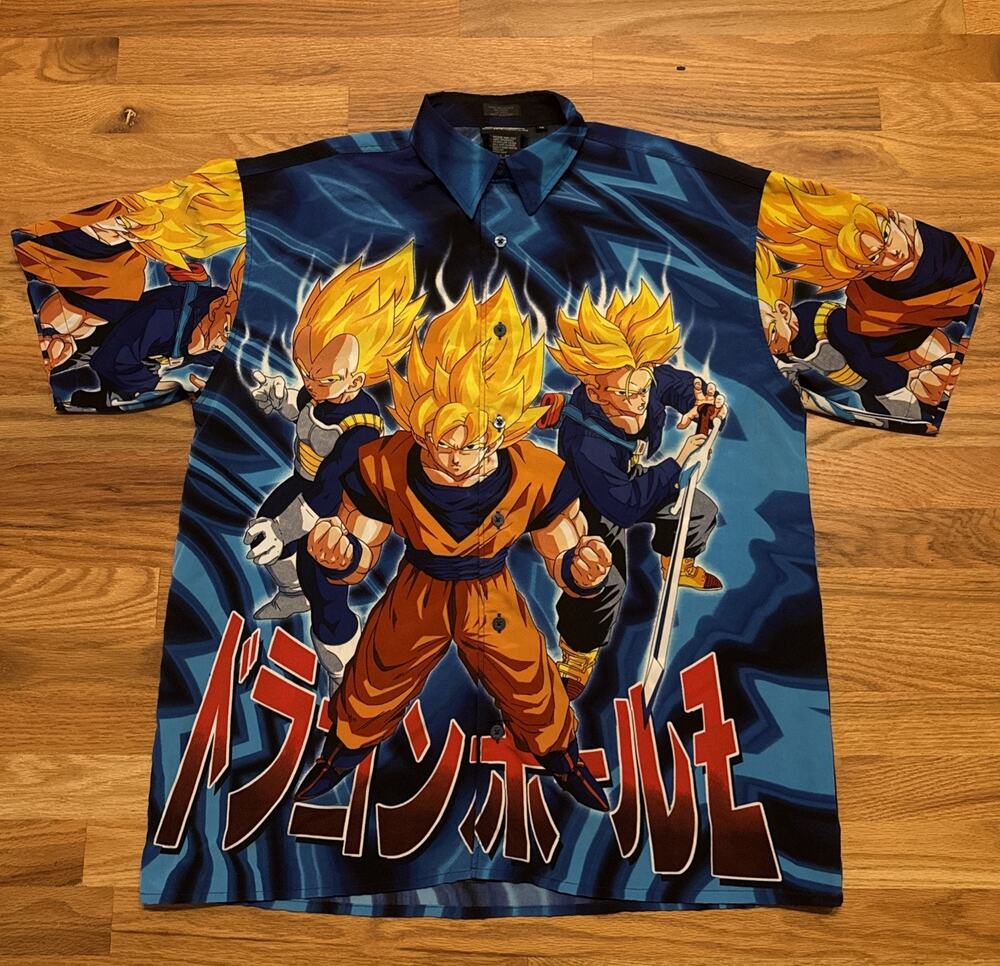 Vintage 2001 Y2K Dragon Ball Z Goku Button Down Short Sleeve Shirt Men's Size M